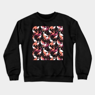 Red amd White Stork Birds on Black Background Color Pattern Crewneck Sweatshirt